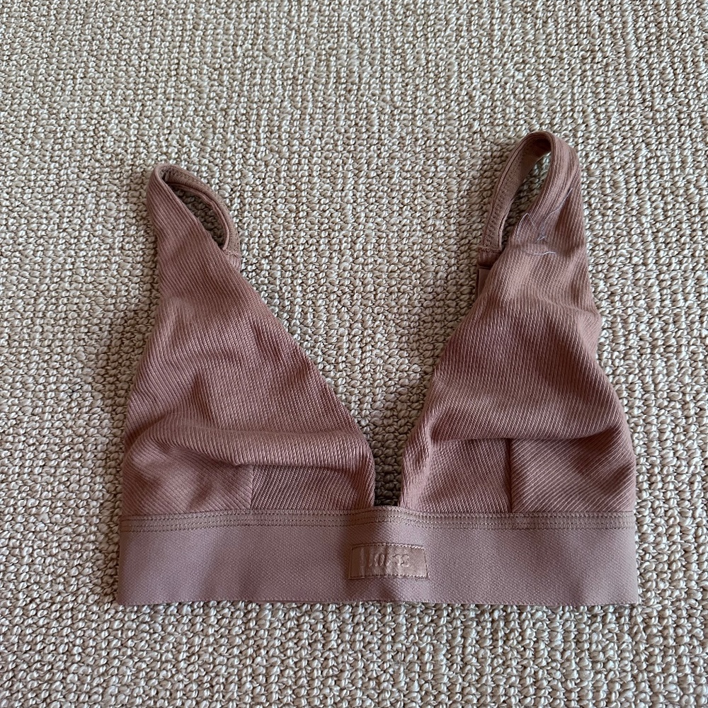 Skims Camel Cotton Plunge Bralette, Size XXS NWT